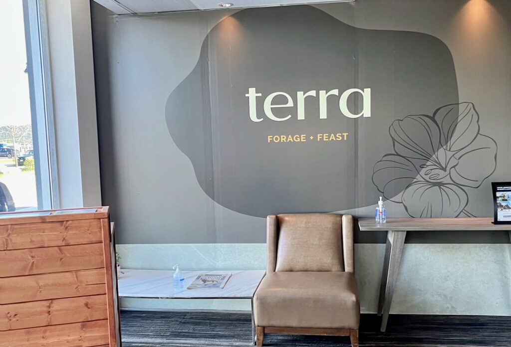 The entrance to Terra restaurant in Jasper.