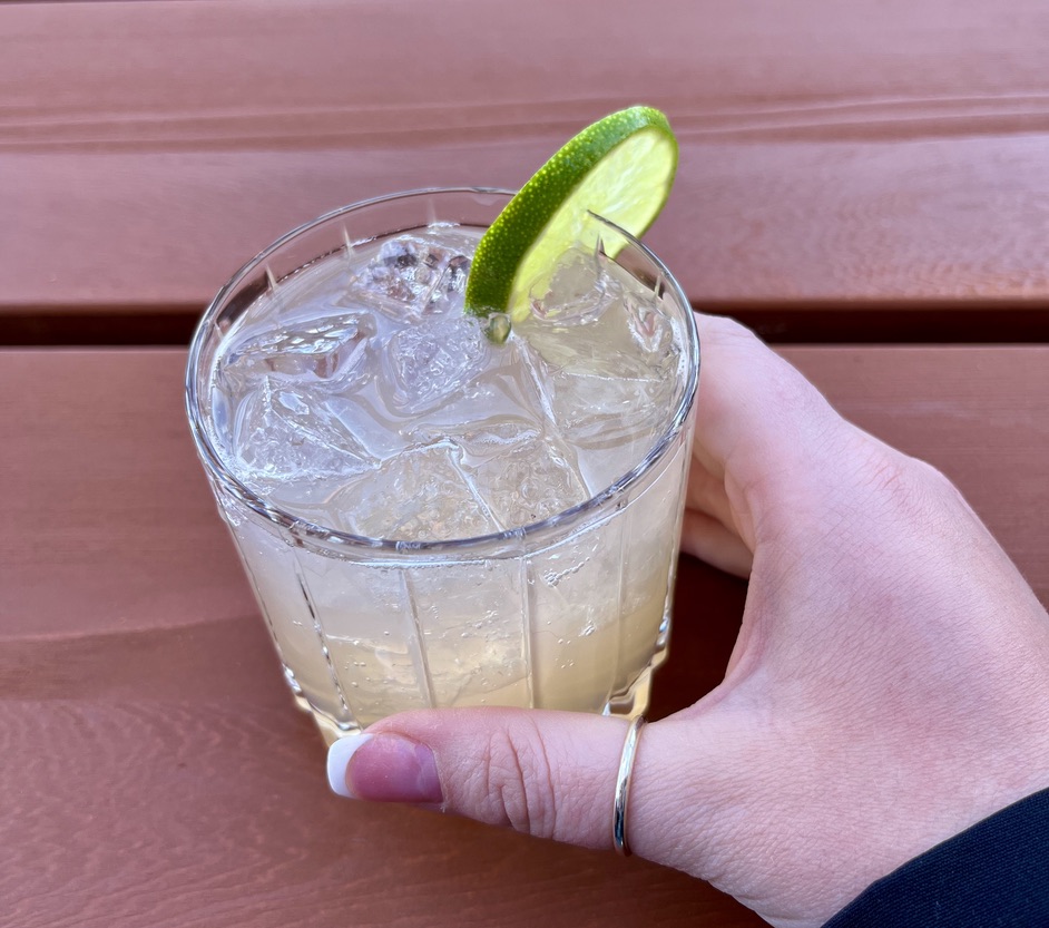 A picture of The Strawbarb Pie Mule cocktail.