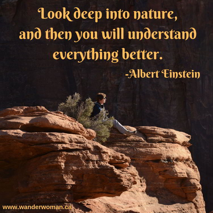 An image of a woman taking in the view at Canyon Overlook in Zion National Park - Utah, USA. Meaningful quotes about nature - Look deep into nature - Albert Einstein An image of a woman taking in the view at Canyon Overlook in Zion National Park - Utah, USA. Meaningful quotes about nature - Look deep into nature - Albert Einstein