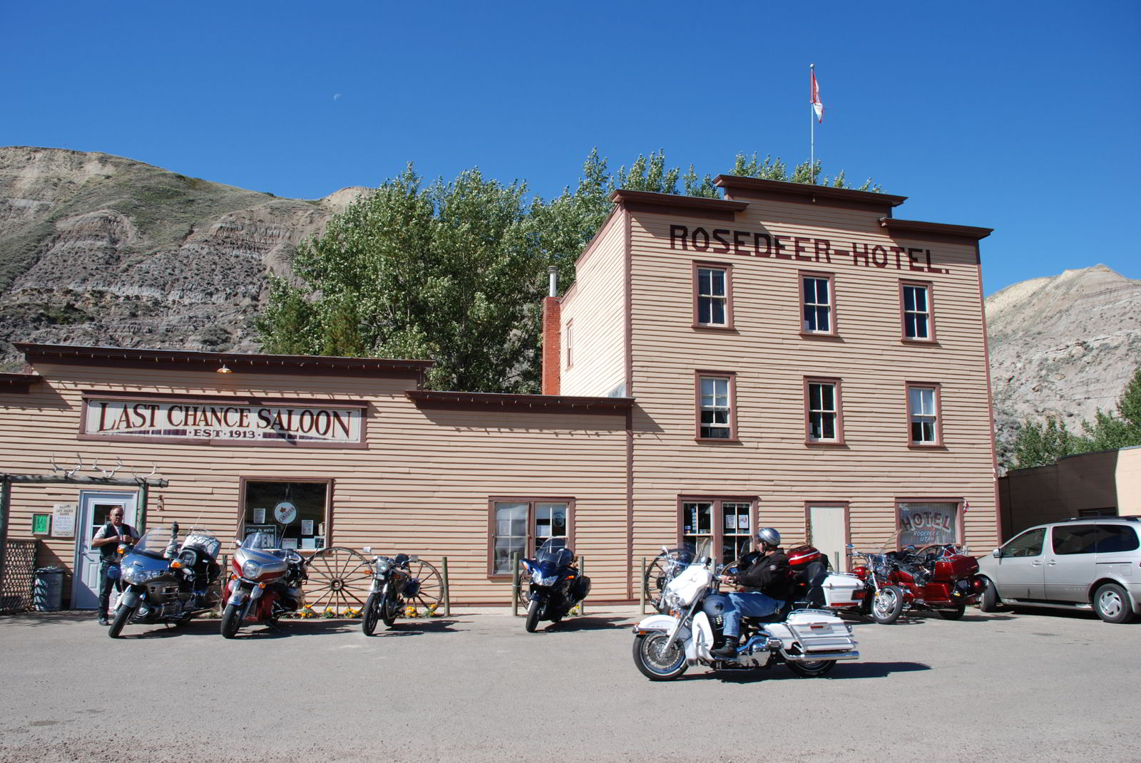 An image of the Rosedeer Hotel and the Last Chance Saloon in the ghost town of Wayne, Alberta near Drumheller, Alberta