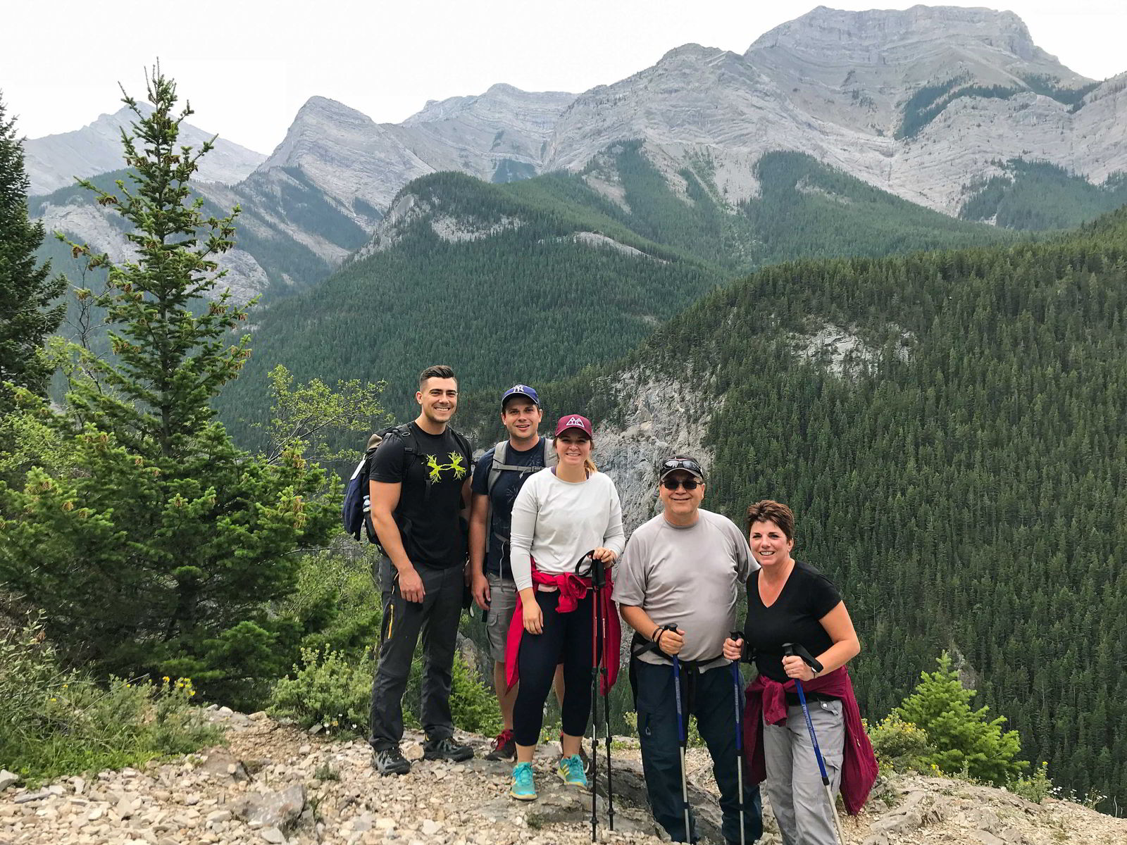 An image of Debbie Olsen and family on the Heart Mountain hike near Canmore, Alberta.