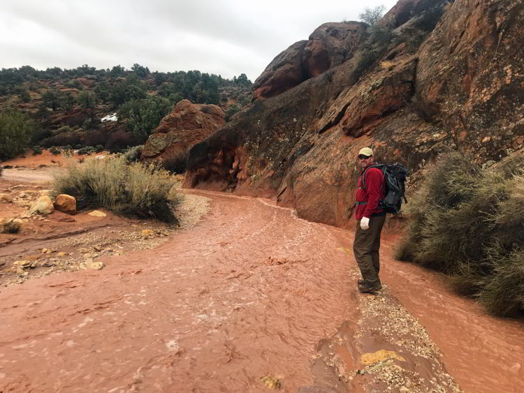 An image of a hiker in Coyote Buttes North Wilderness Area in Utah, USA.