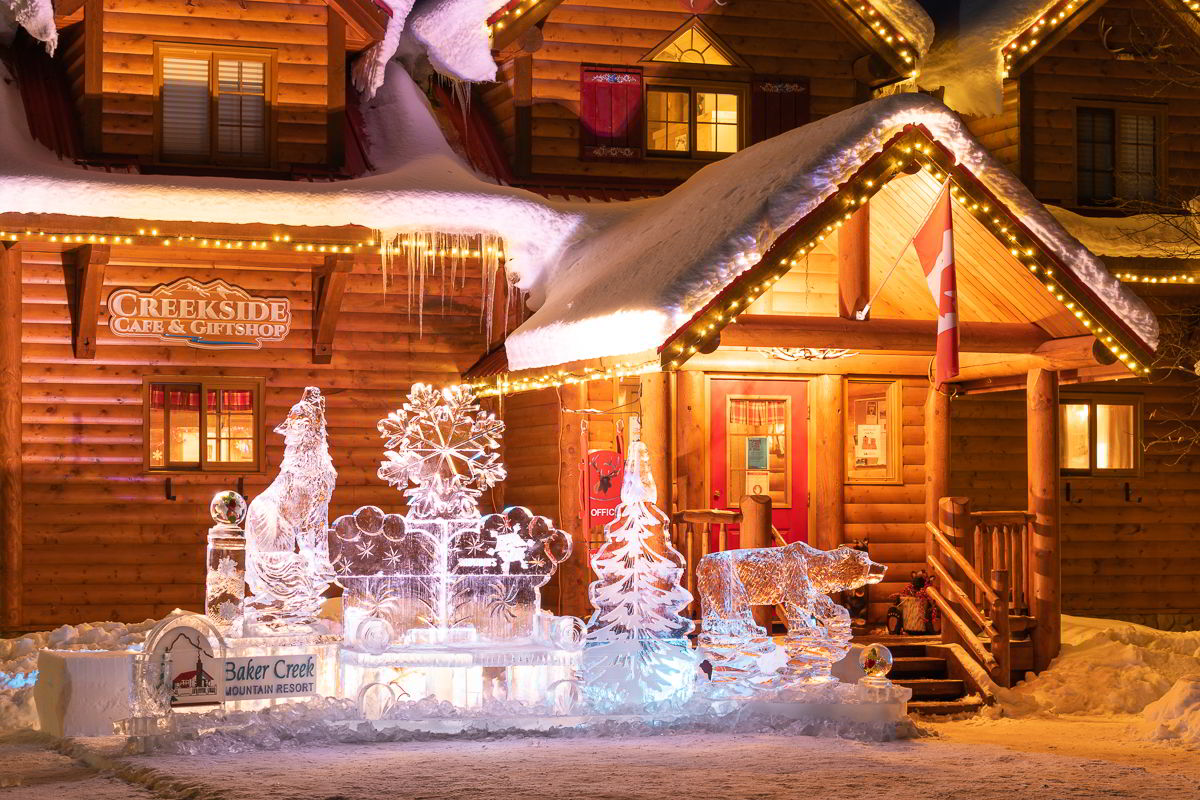 An image of Baker Creek Mountain Resort in winter in Banff National Park near Lake Louise, Alberta, Canada