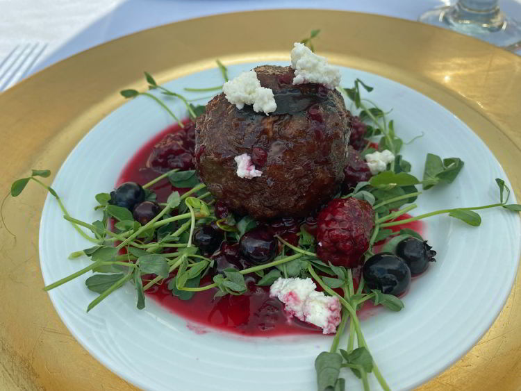 An image of bison meatballs at the Taste of the Heartland long table dinner for Alberta Open Farm Days in Stettler. 