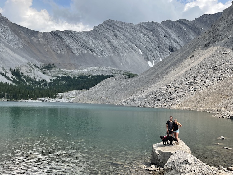 A couple and a dog at Picklejar Lakes.