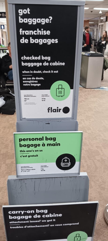 An image of the Flair Airlines bag measuring device. 