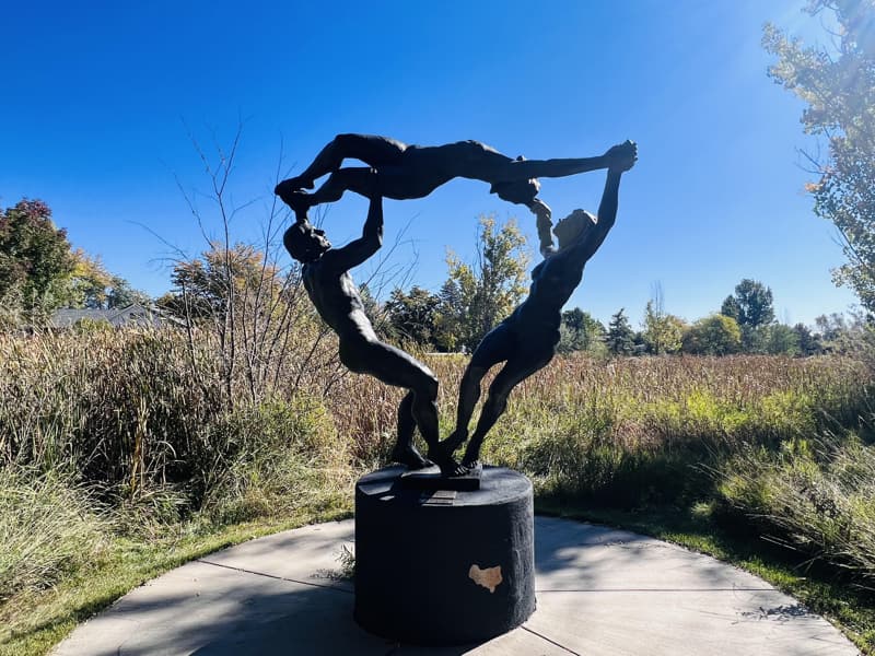 An image of the Triangle sculpture by Kirsten Kokkin at the Benson Sculpture Garden in Loveland Colorado.