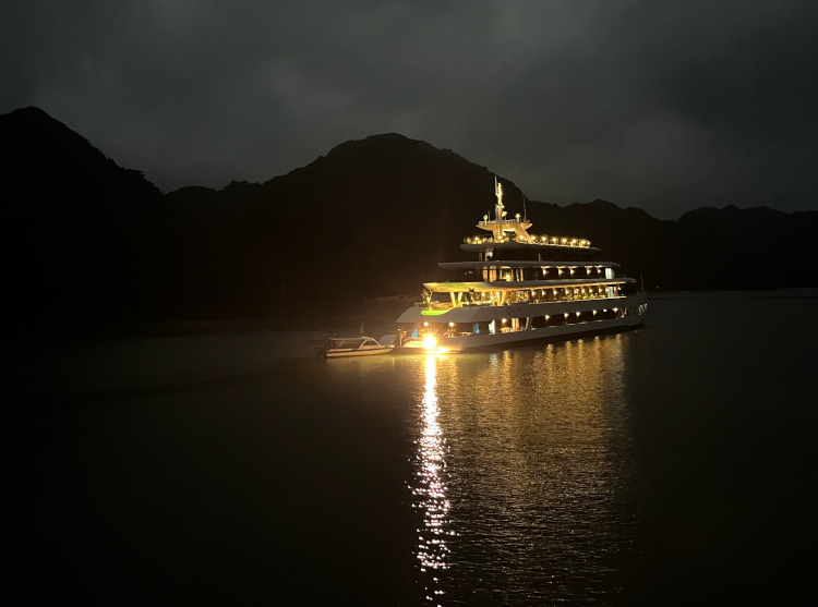 Ha Long Bay cruise at night, travel itinerary for vietnam