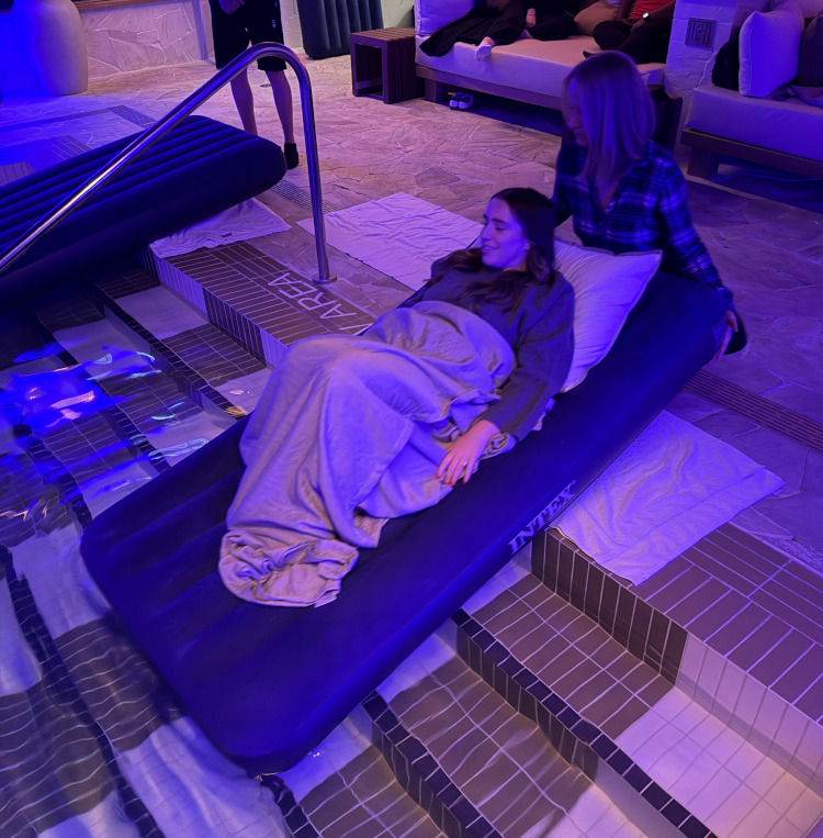 entering the pool, floating sound bath calgary