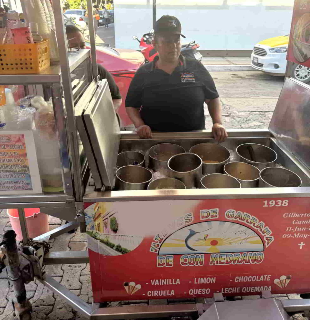 An image of an ice cream vendor in Mazatlan, Mexico. 